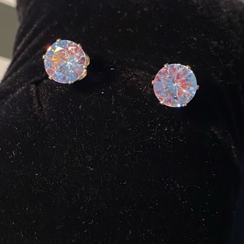 CZ 925 Large Cushion Diamond Gold Earring Studs